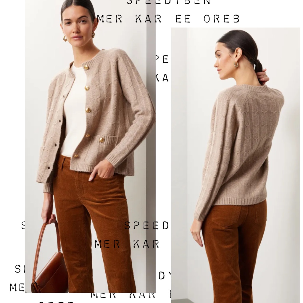 Rosetta Getty Cable Knit Gold Button Cardigan Tan Cream Small